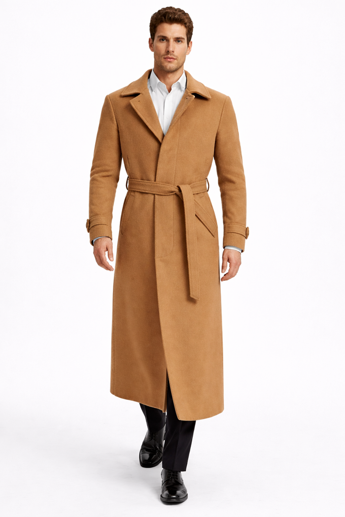 Mens Full Length and Cashmere Overcoat - Winter Topcoats - Camel - Vicuna Coat