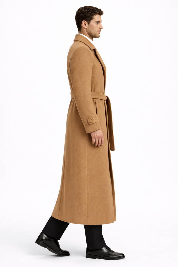 Mens Full Length and Cashmere Overcoat - Winter Topcoats - Camel - Vicuna Coat