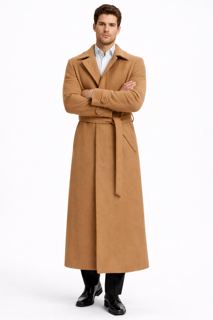 Mens Full Length and Cashmere Overcoat - Winter Topcoats - Camel - Vicuna Coat