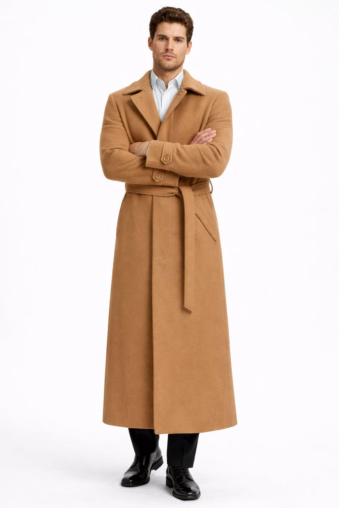 Mens Full Length and Cashmere Overcoat - Winter Topcoats - Camel - Vicuna Coat