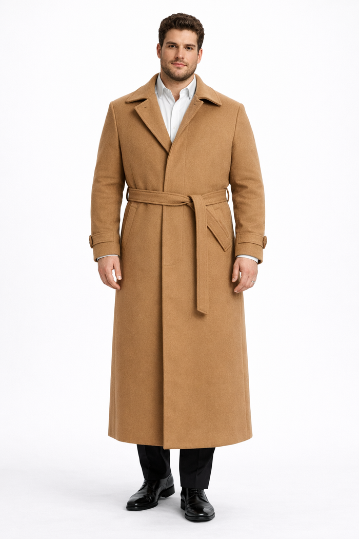 Mens Full Length and Cashmere Overcoat - Winter Topcoats - Camel - Vicuna Coat