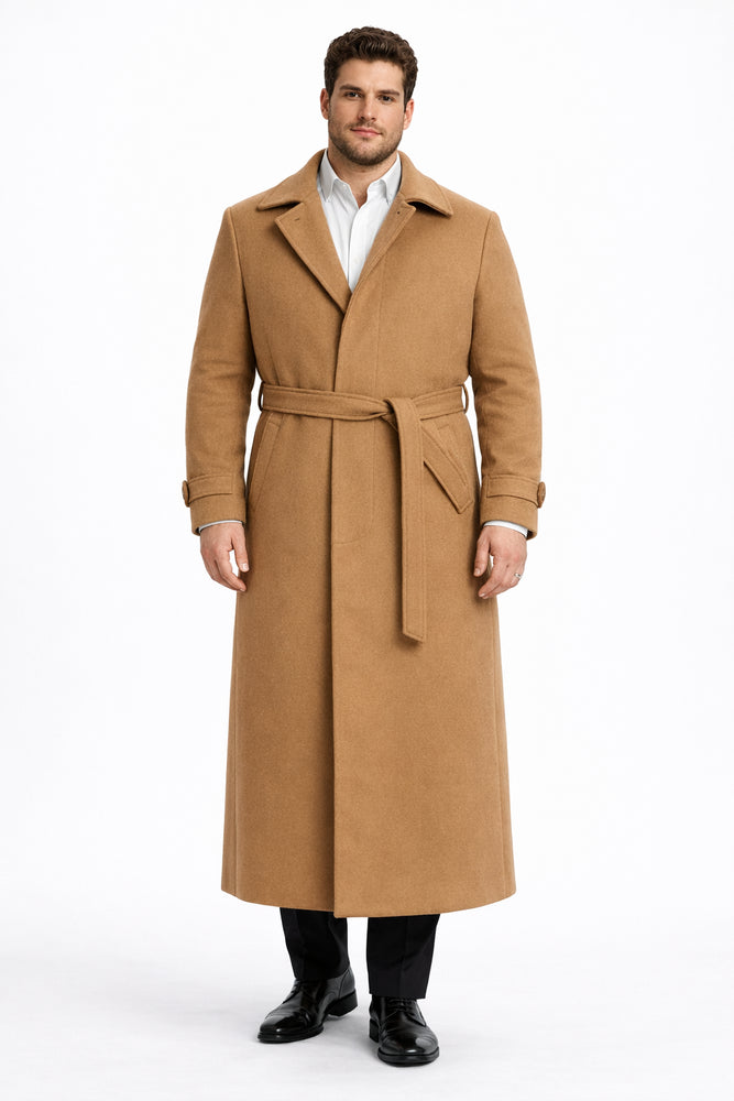 Mens Full Length and Cashmere Overcoat - Winter Topcoats - Camel - Vicuna Coat