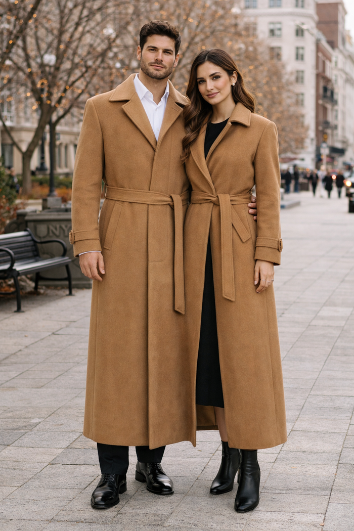 Mens Full Length and Cashmere Overcoat - Winter Topcoats - Camel - Vicuna Coat