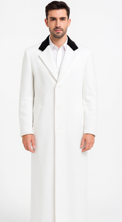 Mens Full Length and Cashmere Overcoat - Winter Topcoats - White Coat