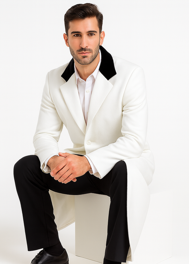 Mens Full Length and Cashmere Overcoat - Winter Topcoats - White Coat