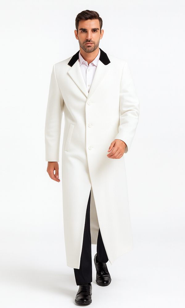 Mens Full Length and Cashmere Overcoat - Winter Topcoats - White Coat