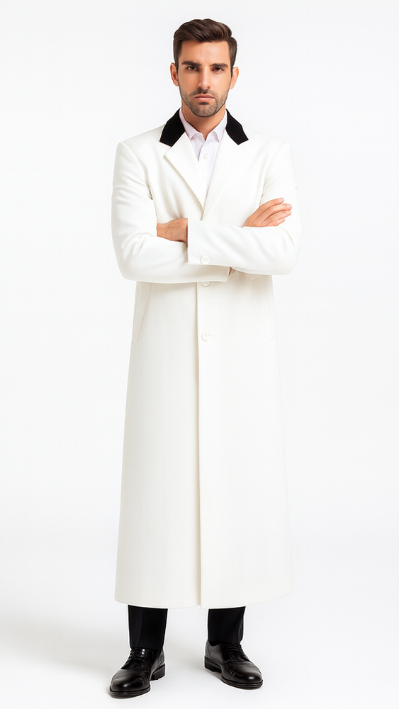 Mens Full Length and Cashmere Overcoat - Winter Topcoats - White Coat