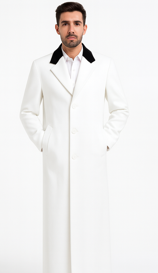 Mens Full Length and Cashmere Overcoat - Winter Topcoats - White Coat