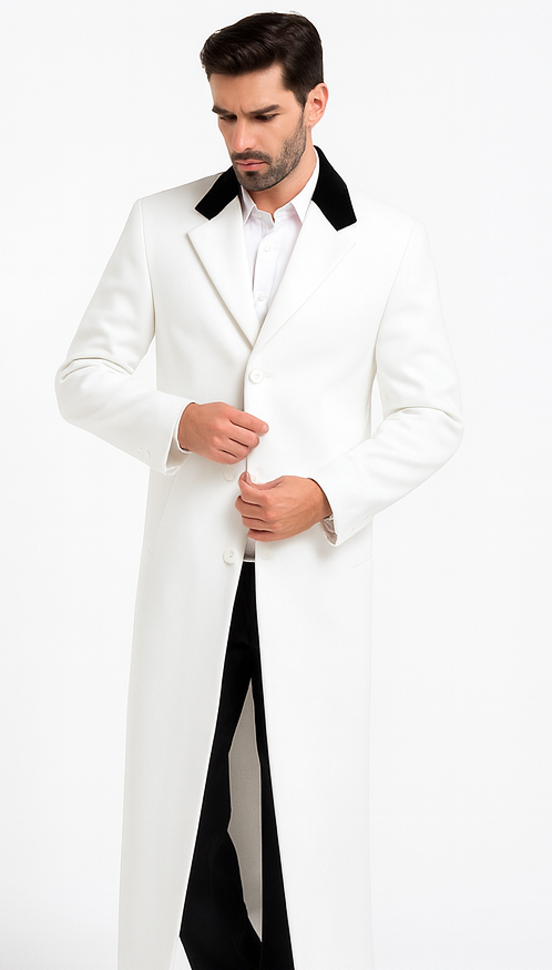 Mens Full Length and Cashmere Overcoat - Winter Topcoats - White Coat