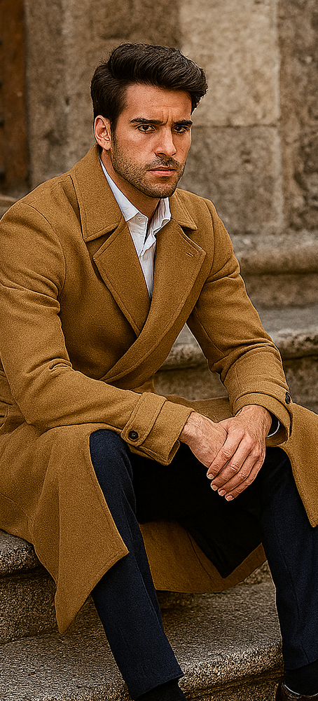 Mens Full Length and Cashmere Overcoat - Winter Topcoats - Camel - Vicuna Coat