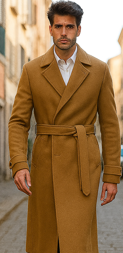 Mens Full Length and Cashmere Overcoat - Winter Topcoats - Camel - Vicuna Coat