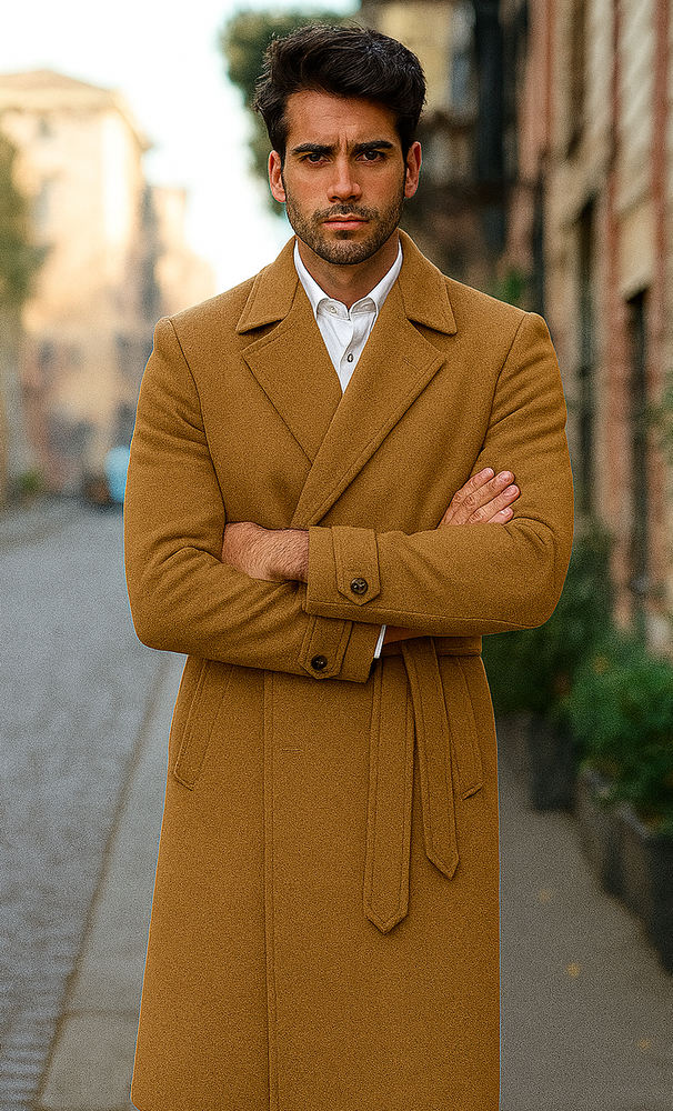 Mens Full Length and Cashmere Overcoat - Winter Topcoats - Camel - Vicuna Coat