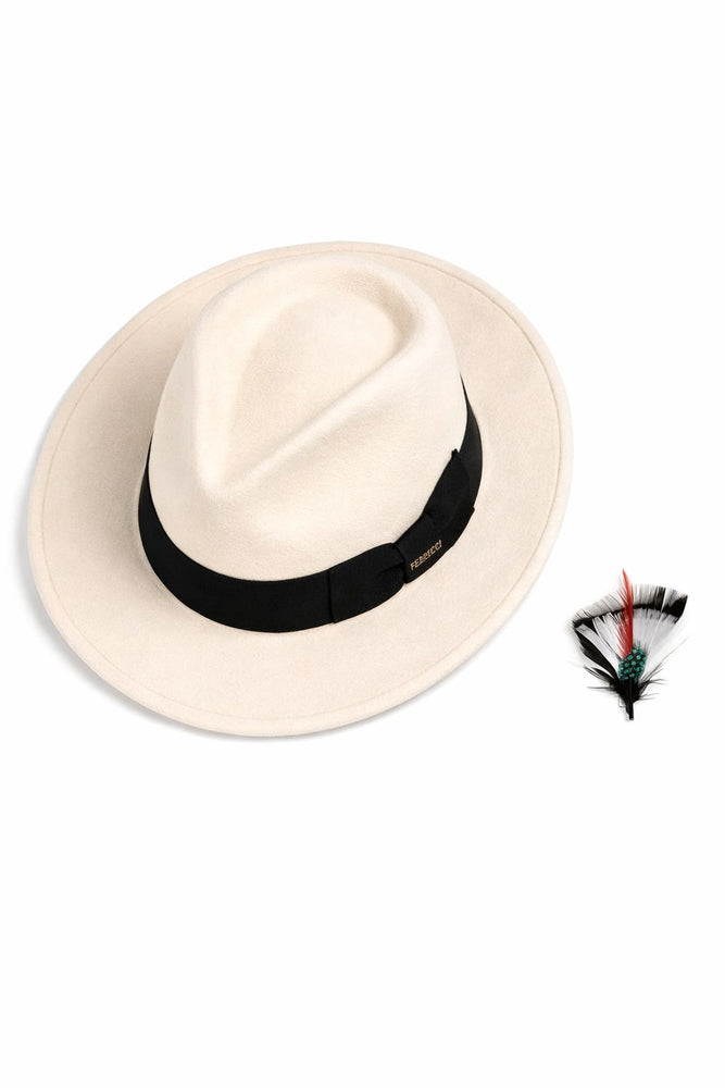 Gangster 100% Australian Wool Crushable Mens Fedora Hat - Removable Feather Gangster White/Black Mens Fedora Hat