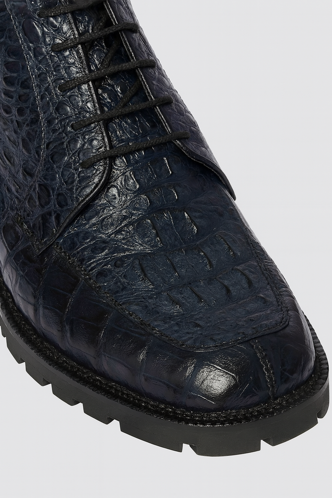 Men's Genuine Caiman Hornback Square Toe Cowboy Boots - Los Altos Navy