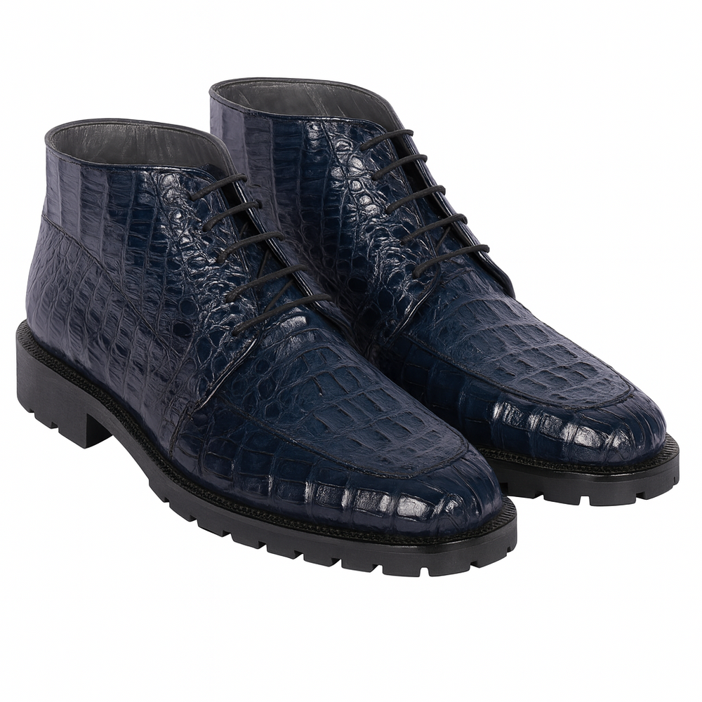 Men's Genuine Caiman Hornback Square Toe Cowboy Boots - Los Altos Navy