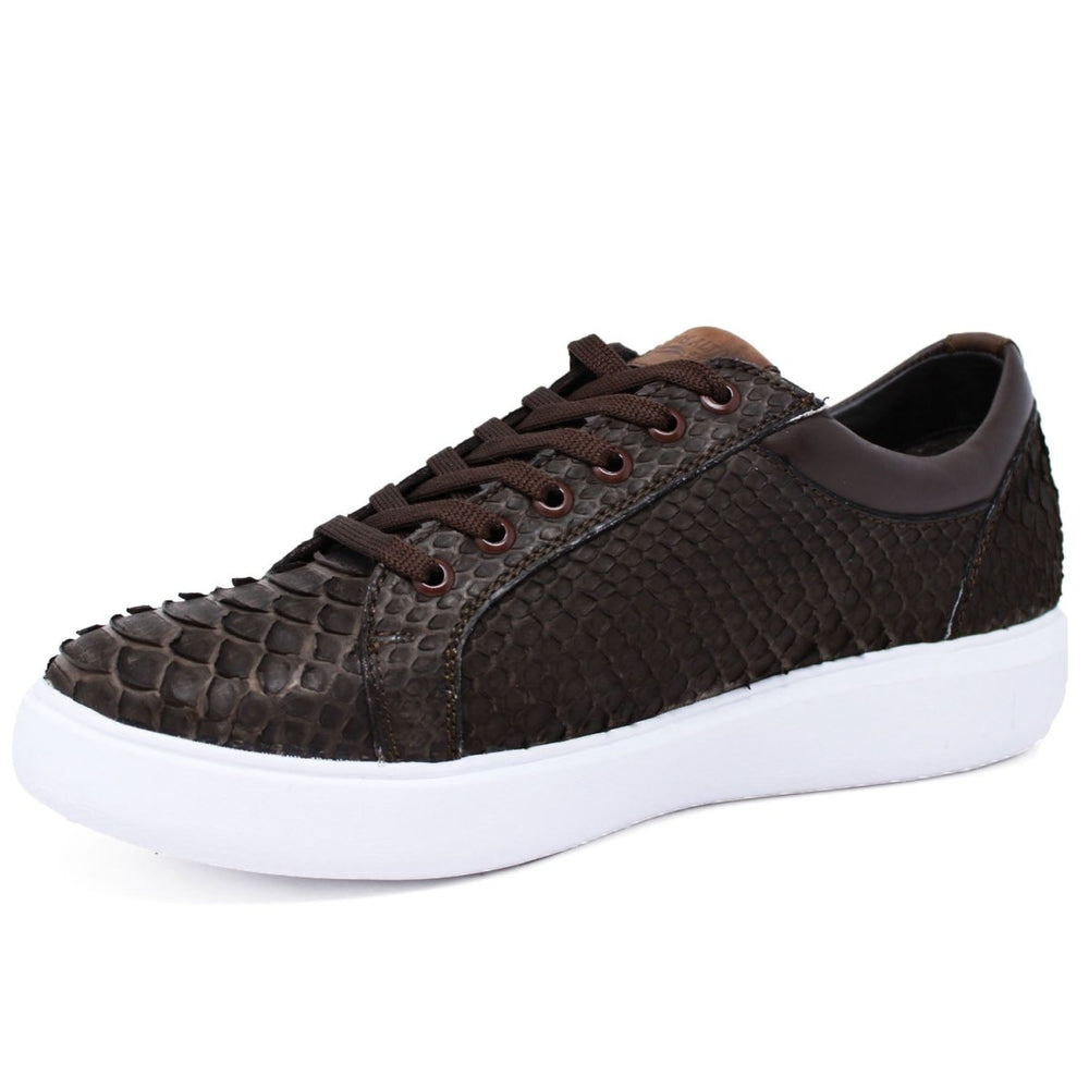 Men's Genuine Full Python Skin Sneakers - Brown