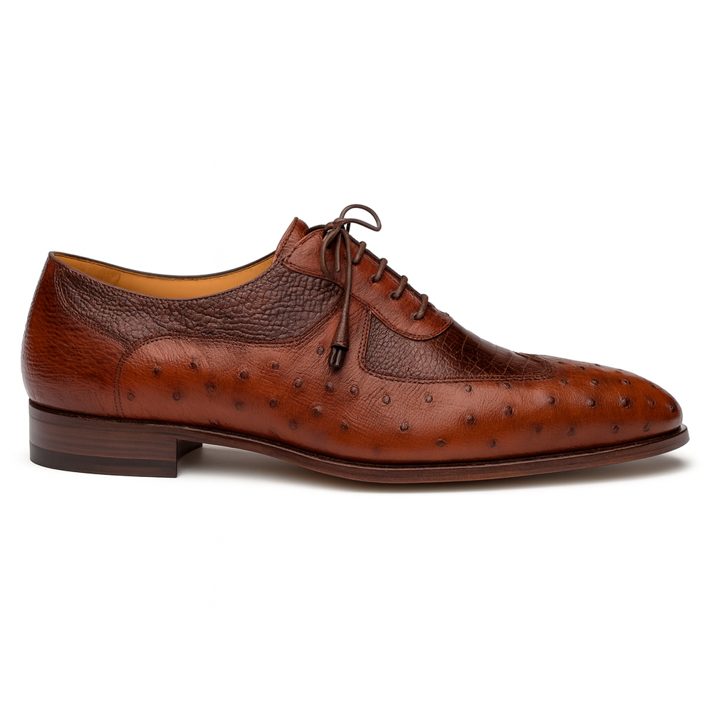 Mens Mezlan Getty Ostrich Wingtip Dress Shoe in Cognac