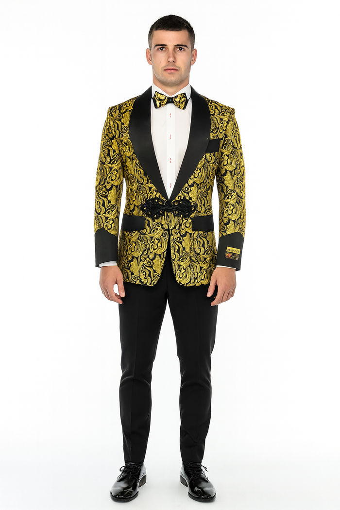 Cheap Men's Printed Unique Patterned Print Floral Tuxedo Flower Jacket Prom 2026 custom celebrity modern Tux Gold ~ Black