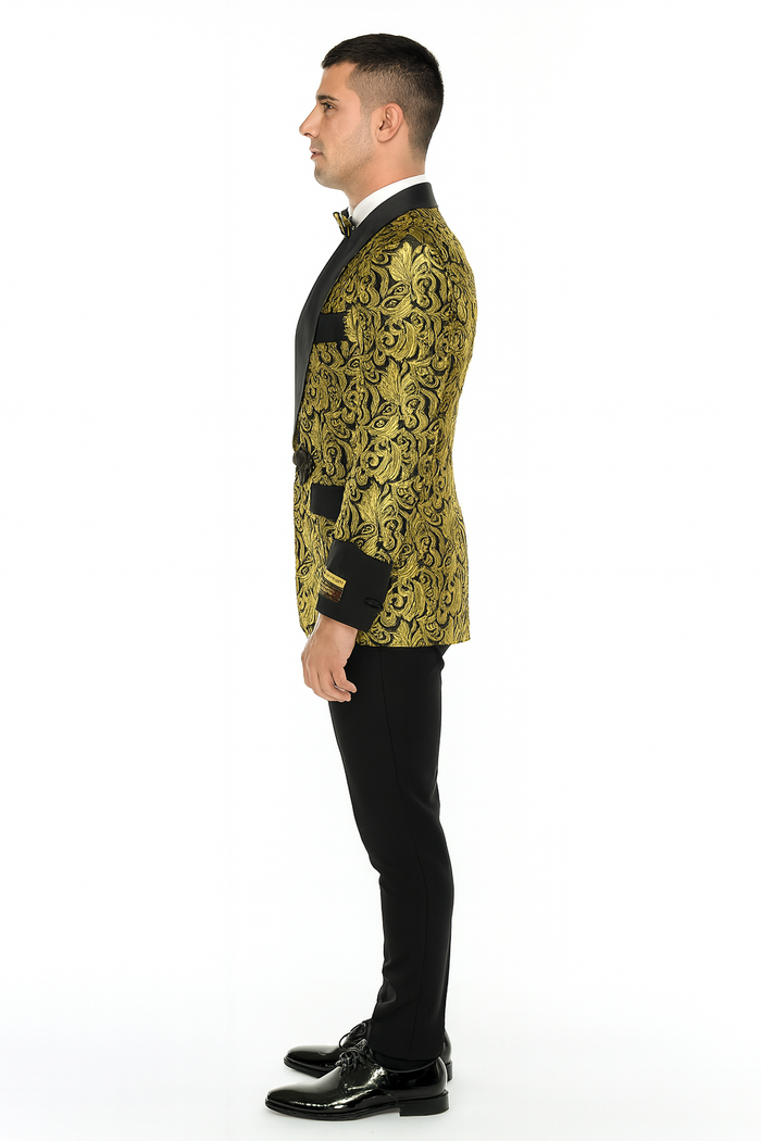Cheap Men's Printed Unique Patterned Print Floral Tuxedo Flower Jacket Prom 2026 custom celebrity modern Tux Gold ~ Black
