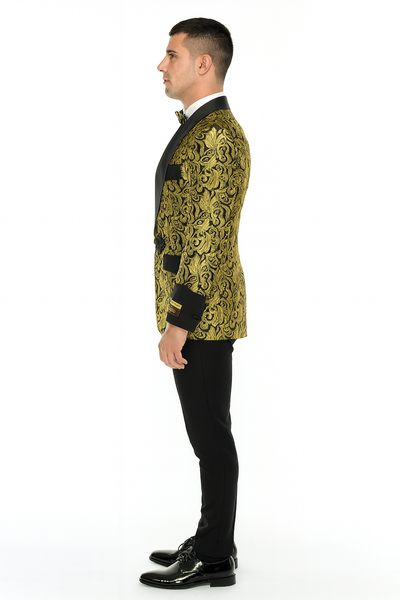 Cheap Men's Printed Unique Patterned Print Floral Tuxedo Flower Jacket Prom 2025 custom celebrity modern Tux Gold ~ Black