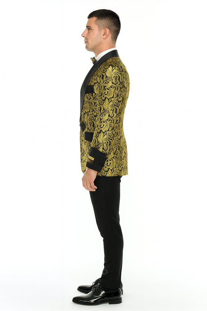 Cheap Men's Printed Unique Patterned Print Floral Tuxedo Flower Jacket Prom 2025 custom celebrity modern Tux Gold ~ Black