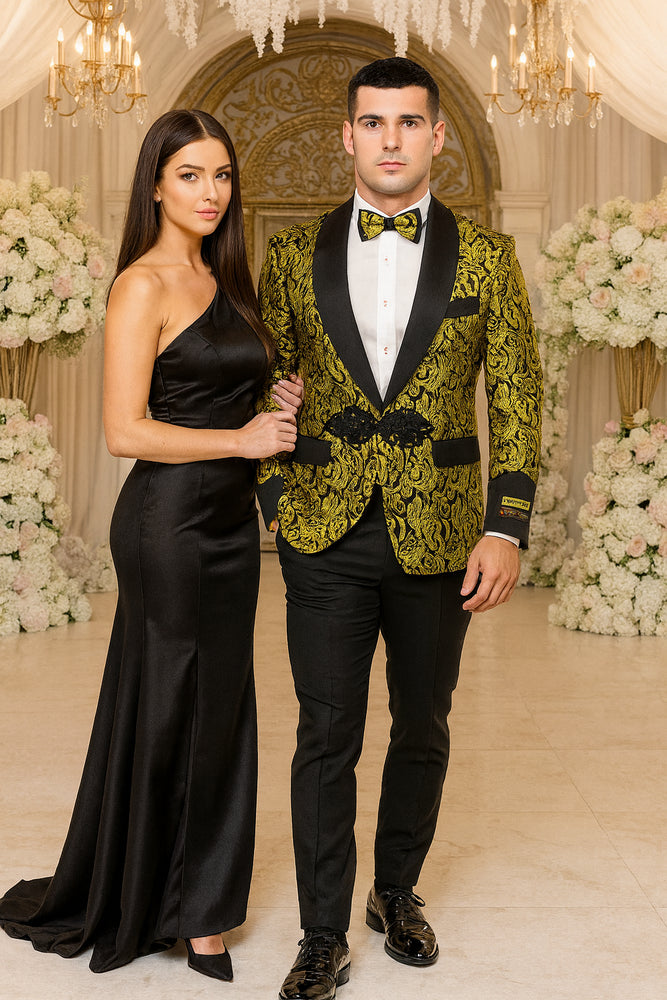 Cheap Men's Printed Unique Patterned Print Floral Tuxedo Flower Jacket Prom 2025 custom celebrity modern Tux Gold ~ Black