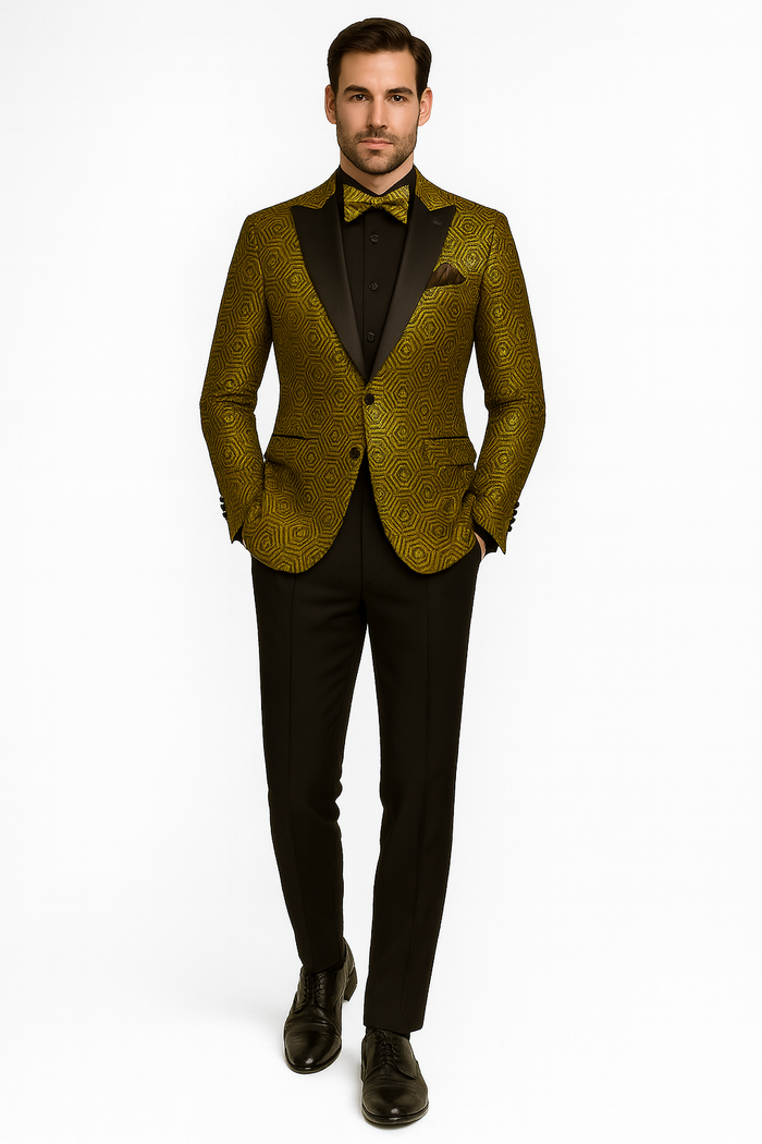 Prom 2026 Suit - Gold - Paisley Floral Tuxedo - Wedding Groom Suit