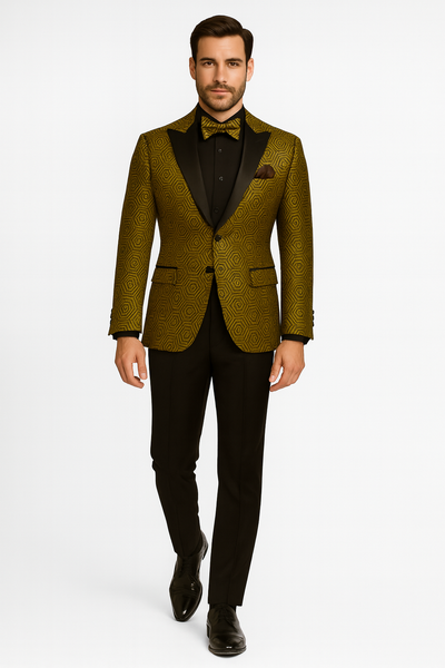 Prom 2025 Suit - Gold - Paisley Floral Tuxedo - Wedding Groom Suit