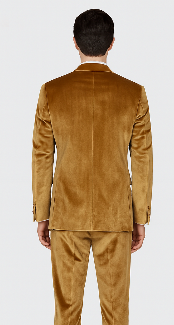 Gold Velvet Suit for Men – 2-Piece Skinny Fit Peak Lapel Formalwear by Tazzio