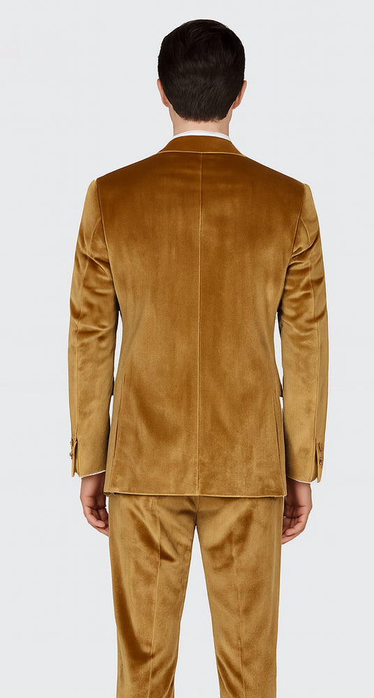 Gold Velvet Suit for Men – 2-Piece Skinny Fit Peak Lapel Formalwear by Tazzio