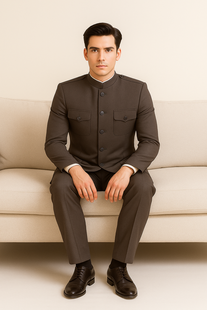 Apollo King Men's 2 Piece Nehru Style Suit Fashion Pockets