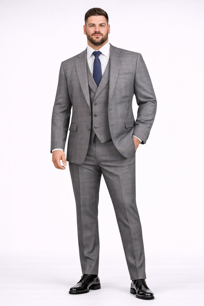 Gray Modern Fit Glen Plaid 2 Button Peak Lapel 3 Piece Suit