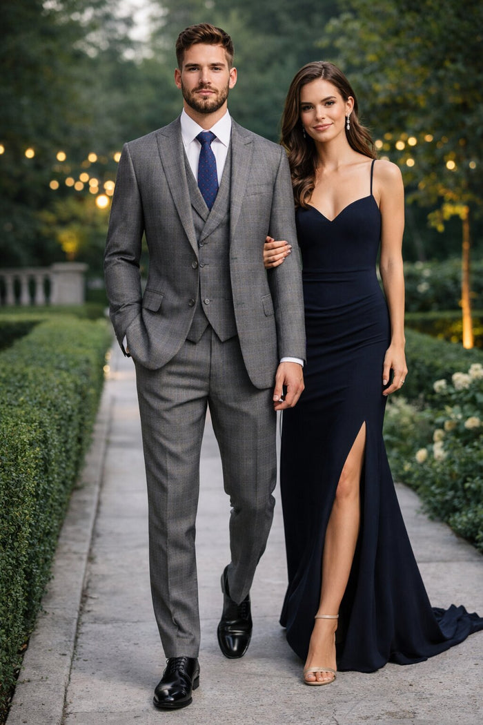 Gray Modern Fit Glen Plaid 2 Button Peak Lapel 3 Piece Suit