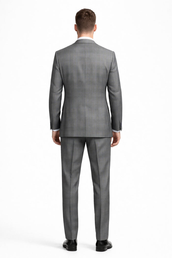 Gray Modern Fit Glen Plaid 2 Button Peak Lapel 3 Piece Suit
