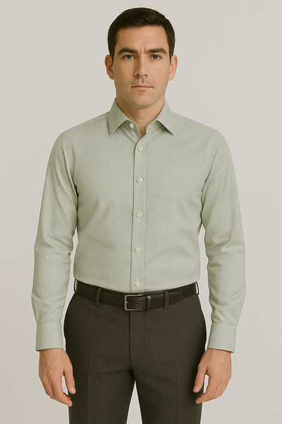 Mens Outlet Long Sleeve 100% Cotton Shirt - Green