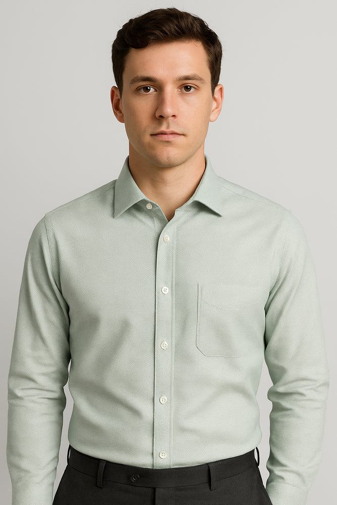 Mens Outlet Long Sleeve 100% Cotton Shirt - Green