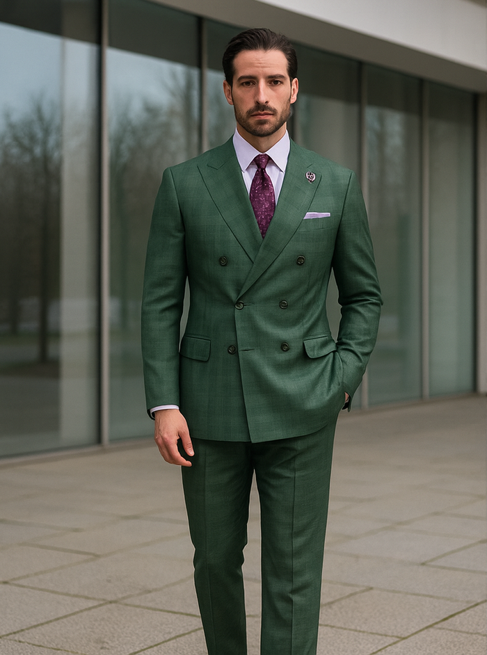Luxury Green Suit for Men – Double-Breasted Tailored Style