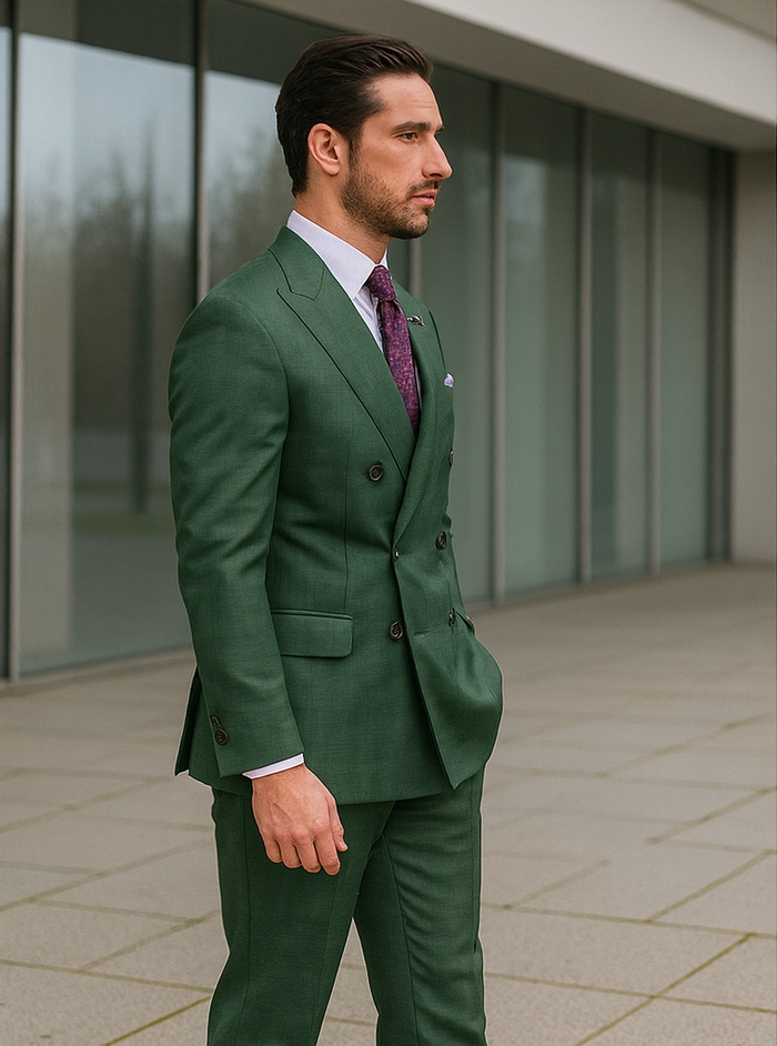 Luxury Green Suit for Men – Double-Breasted Tailored Style