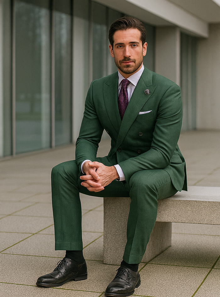 Luxury Green Suit for Men – Double-Breasted Tailored Style