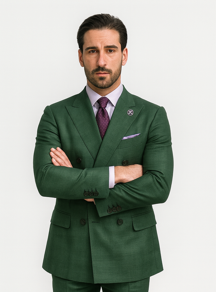 Luxury Green Suit for Men – Double-Breasted Tailored Style