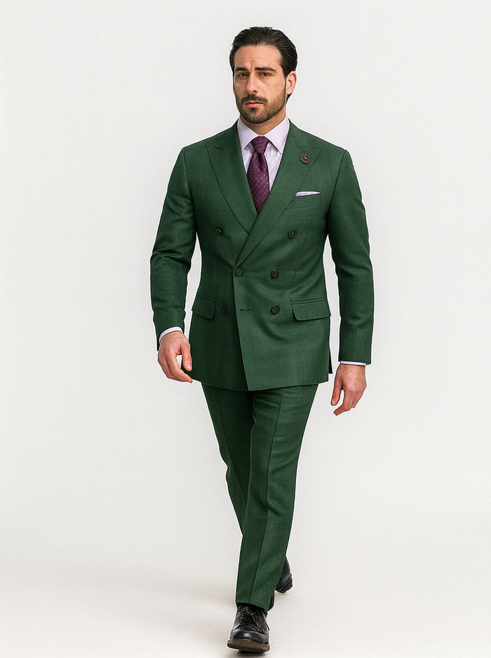 Luxury Green Suit for Men – Double-Breasted Tailored Style