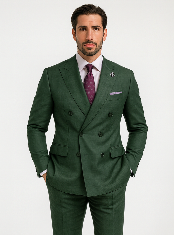 Luxury Green Suit for Men – Double-Breasted Tailored Style