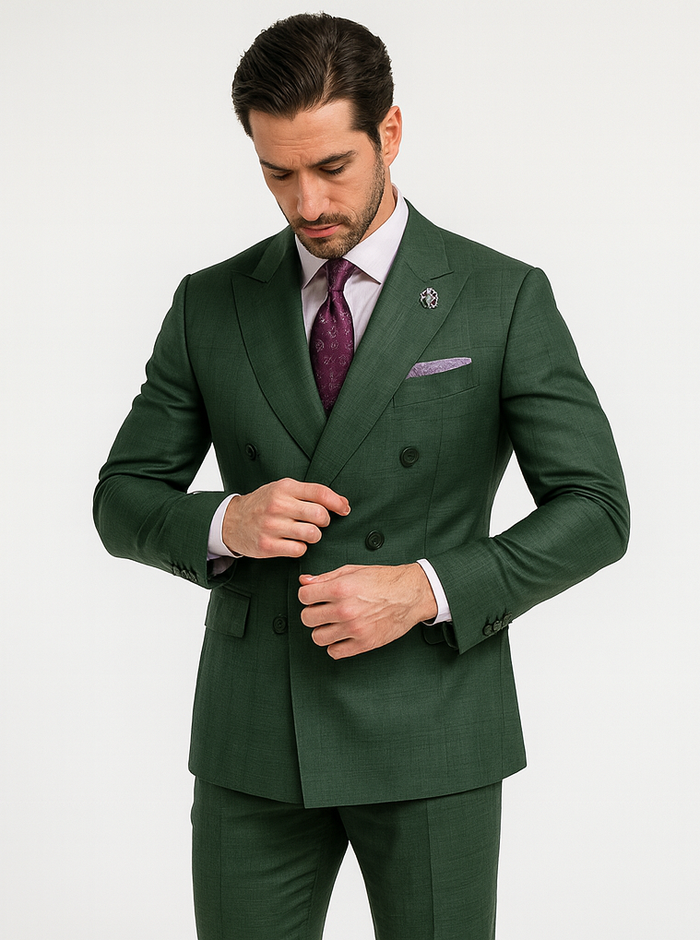 Luxury Green Suit for Men – Double-Breasted Tailored Style