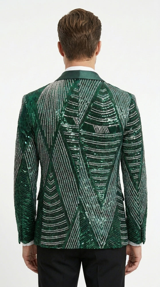 Mens Green Sequin Christmas Holiday Blazer – Luxury Party Jacket for New Year, Wedding and Festive Events New Year Jacket