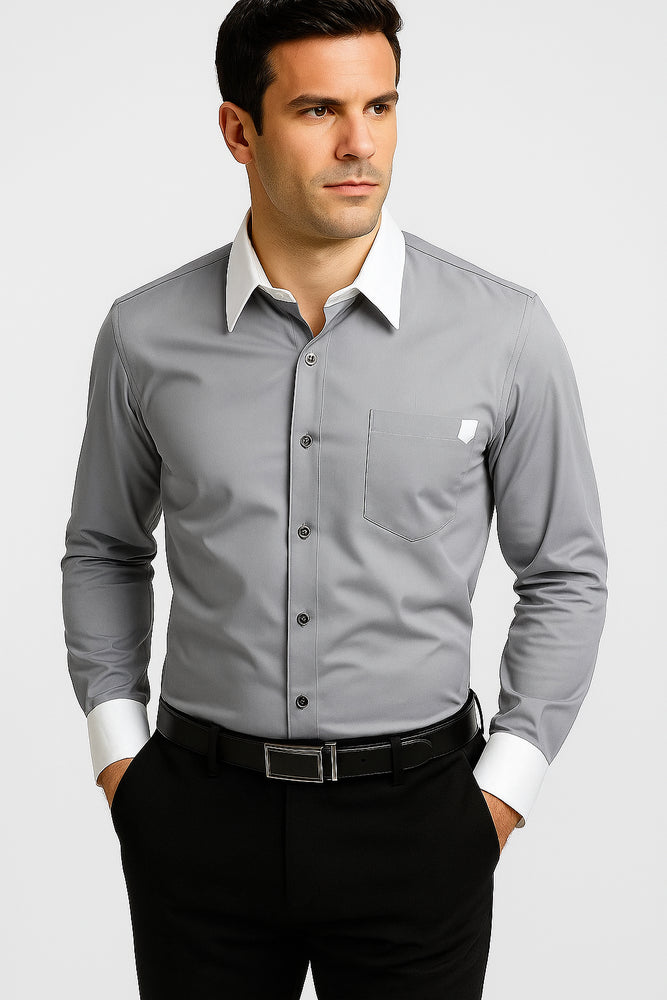 Classic Stylish Fashionable -White Collar Two Toned Contrast white collars Multi-color Men's Dress Shirt