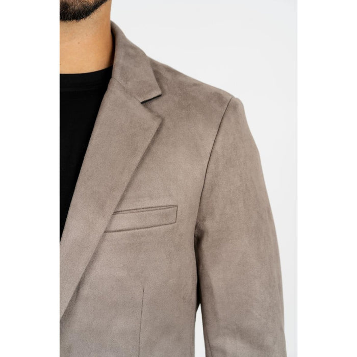 Men’s Grey Faux Suede Blazer with Double-Breasted Closure