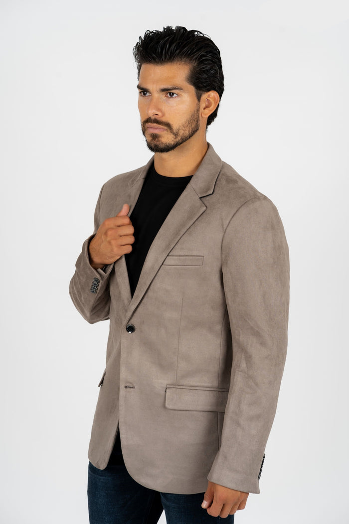 Men’s Grey Faux Suede Blazer with Double-Breasted Closure