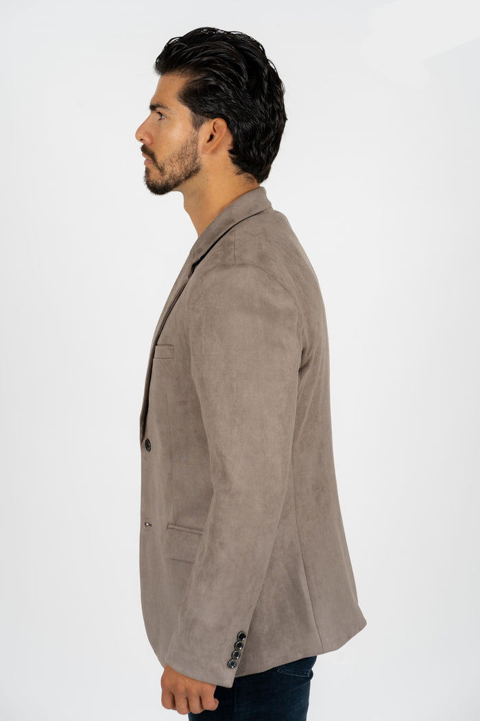 Men’s Grey Faux Suede Blazer with Double-Breasted Closure