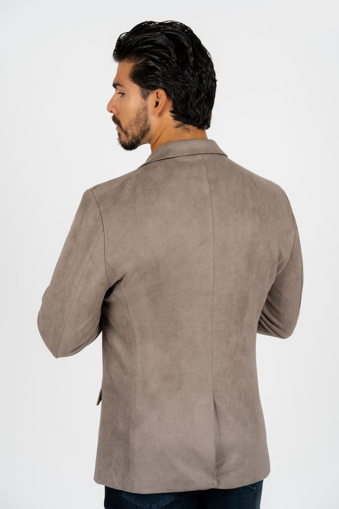 Men’s Grey Faux Suede Blazer with Double-Breasted Closure
