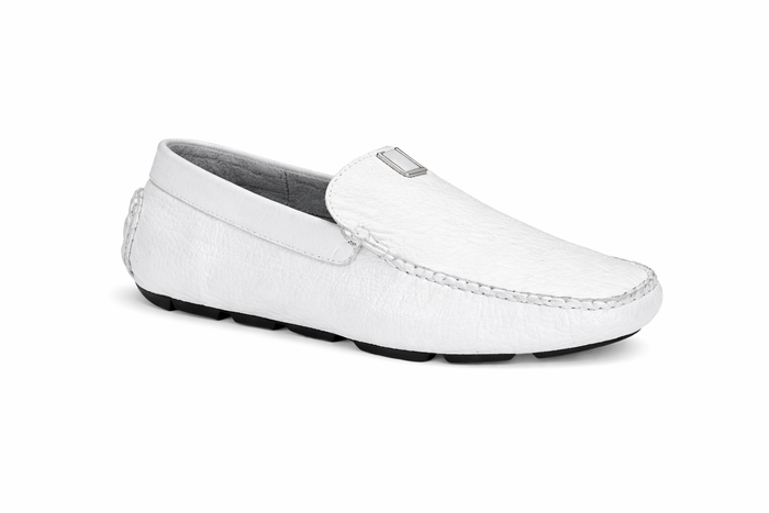 Men's Handmade White Vestigium Genuine Sharkskin Stylish Dress Loafer Full Leather Lining